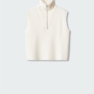 Mango Cream Knit Zip Sleeveless Sweater